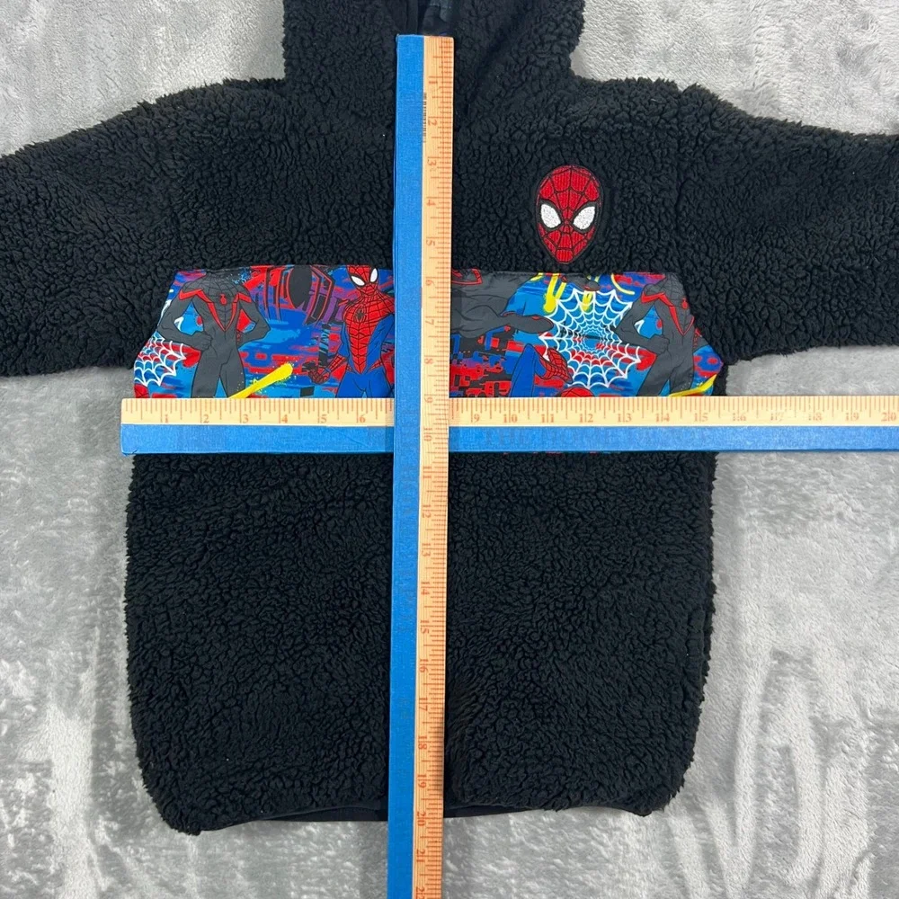 Spider-Man Puffer Reversible Hoodie Jacket Kids Size 6 Black Blue Good Marvel